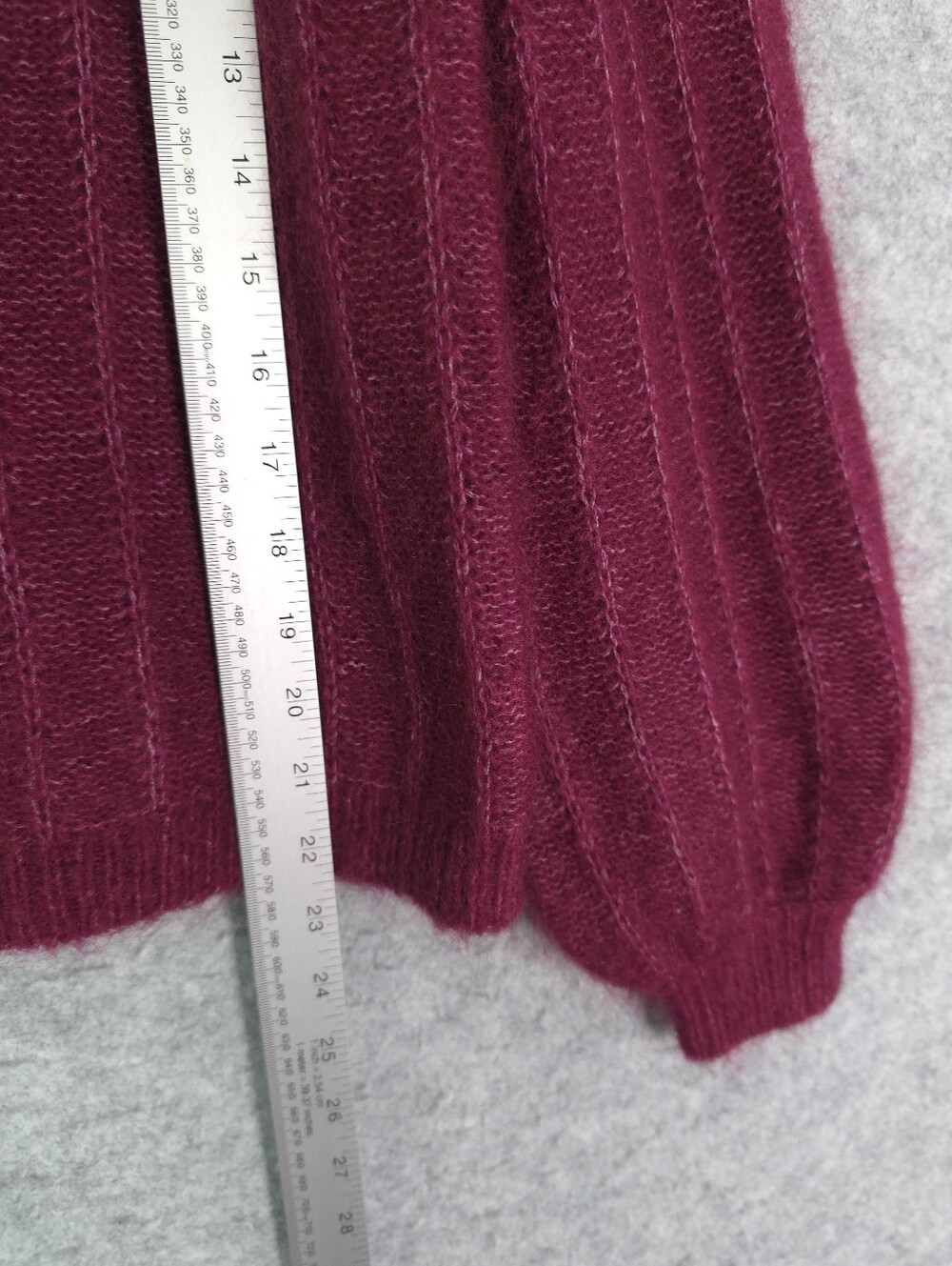 Sezane Aretha Fancy Knit Balloon Sleeves Sweater - Raisen Burgundy Small - Picture 11 of 11